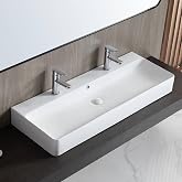 Eridanus 43"x16" Wall Mount Bathroom Sink, Two Hole Countertop Trough sink | 43" x 16" ceramic large sink, Wall mount / countertop, Two hole trough, Rectangular vessel basin, ADA compliant floating sink