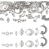 Craftdady 36pcs Tibetan Style Moon Connector Charms - Antique Silver Crescent Moon & Star Zinc Alloy Pendants for DIY Earring, Bracelet, Necklace Jewelry Making