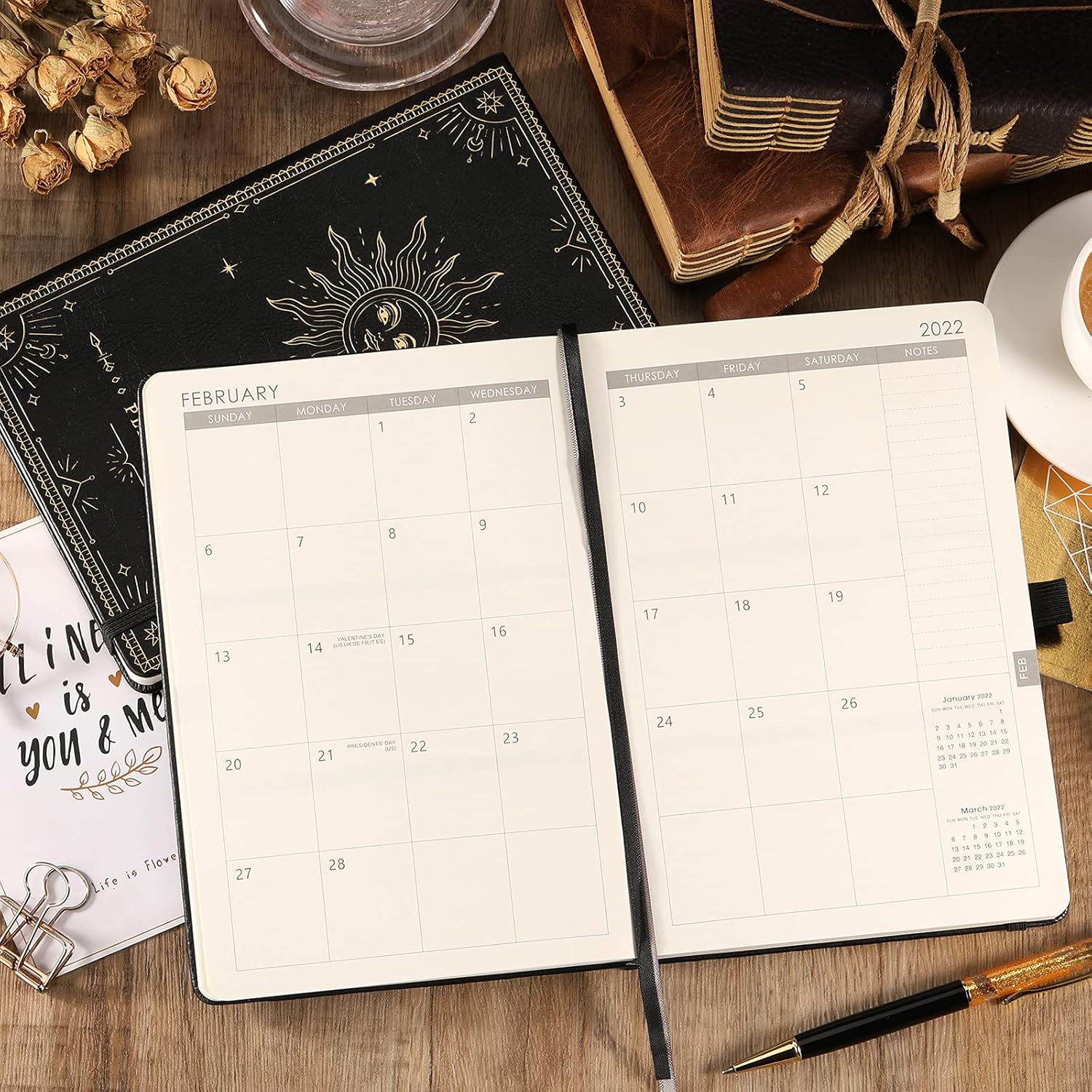 2021-2022 Planner - Academic Weekly Monthly Planner, 5.75" x 8.25", July 2021 - June 2022, Soft Faux Leather with Thick Paper, Pen Loop, Back Pocket with 88 Notes Pages - The Sun : Office Products