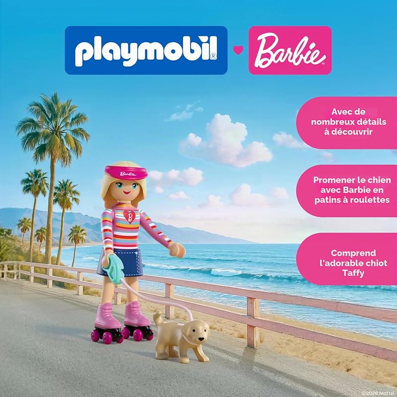 , Barbie Malibu, Set de Patins avec Barbie, Le Chiot Taffy et des Chaussures Convertibles, pour Enfants à partir de 4 Ans, 72126 — photo 3 sur 7