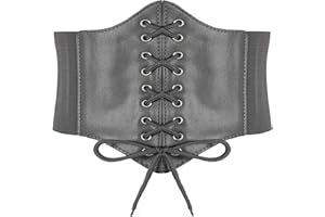 Hoerev Corsets Belt Tops Leather Vest Pirate Halloween Costume Lace Up Waist Belt Bustiers Corsets For Women, Darkgrey With B