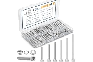BNUOK 184 PCS M5 Screws Assortment Kit, 304 Stainless Steel M5 Bolts Kit, M5x 30/35/40/45/50/60mm, Hex Socket Head Cap Screws Bolts Nuts Washers Set