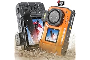 TUPSIO 6K25FPS 64MP Digital Camera with 32GB Card Rugged Waterproof Dustproof Shockproof Dual-Screen Selfie 16FT Underwater Camera for Snorkeling Autofocus Point and Shoot Digital Camera