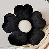 Flower Shaped Pillow, Cute Decorative Throw Pillows with Soft Rabbit Fur for Couch Bed Chair Floor, Christmas Pillow Seating Cushions with Room Décor for Bedroom Living Room(14.9 Inches, Black)