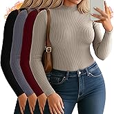 Oakgarden 4 Pack Women's Plus Size Mock Turtleneck Tops Thermal Fleece Ribbed Long Sleeve Cotton Fitted Shirts Layer Sweater