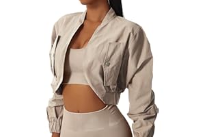 Kolagri Women's Cropped Windbreaker Long Sleeve Stand-up Neck Open Front Bomber Jacket Thin Workout Bolero Tops