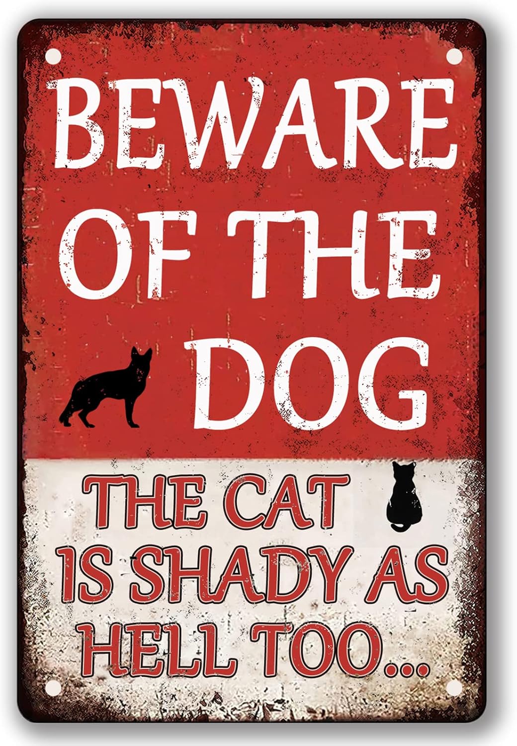 Yard Signs - Beware Of Dog Sign Beware Of The Dog The Cat Is Shady Too Tin Sign Funny Dog Warning Metal Signs Dog Signs For Yard Fence Guard Dog Sign Outdoor Decor Gifts 8x12 Inches