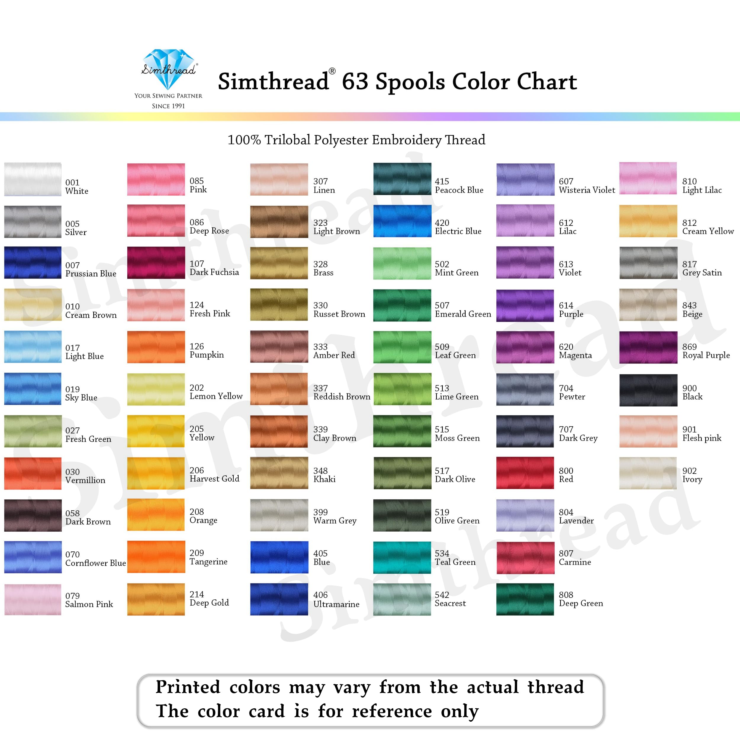 Simthread 63-Color Embroidery Thread Kit – 63 Spools 550 Yards Each, 40WT Polyester Thread with 3-Layer Stackable Box, Bobbins & Tools – Compatible with Brother, Janome, Babylock and More