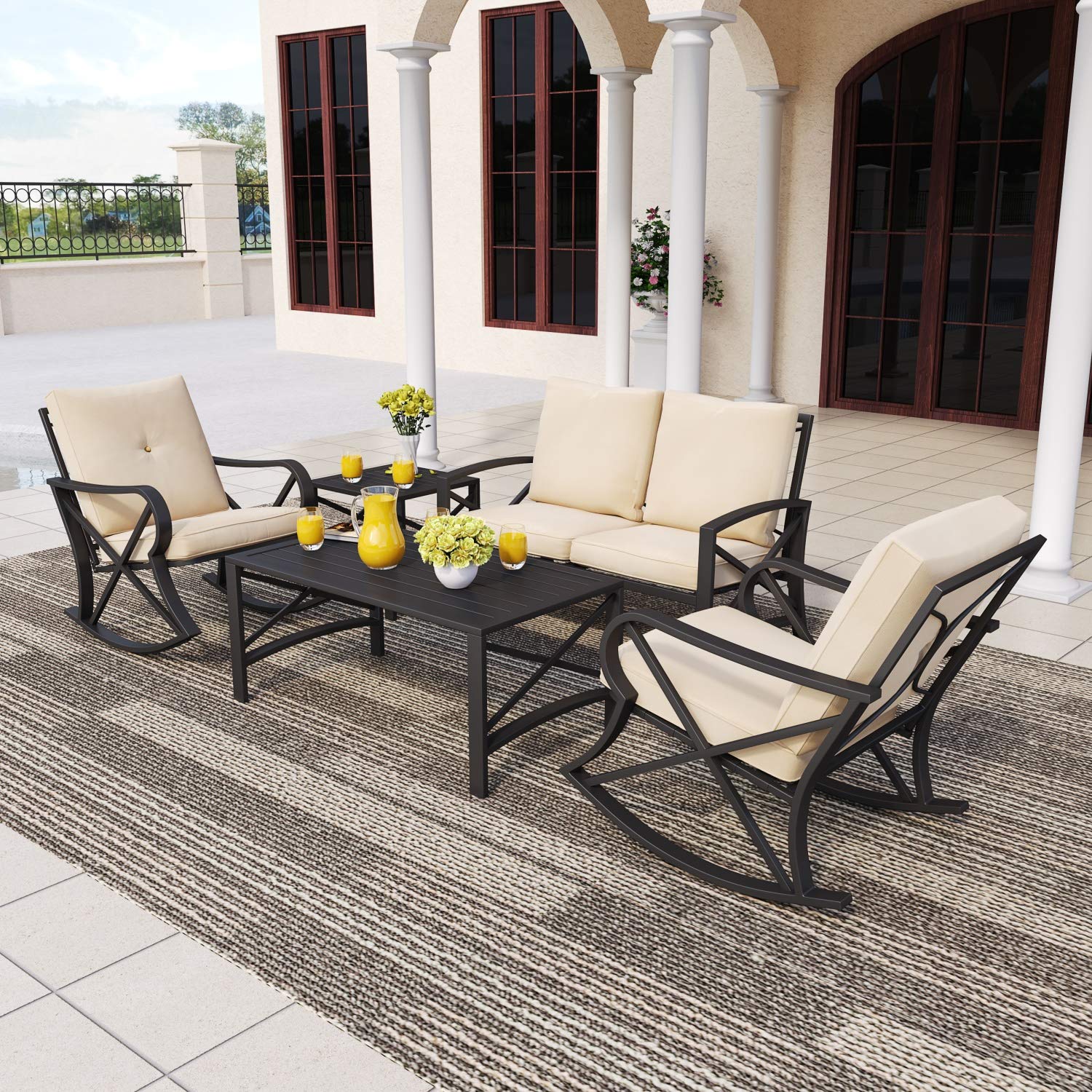 PatioFestival 5 PCS Metal Patio Furniture Conversation Set, Outdoor