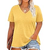 Plus Size Summer Tops for Women V Neck Tshirts Casual Loose Fit Graphic Tees