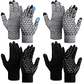 SATINIOR 4 Pairs Winter Gloves for Men Knit Warm Lining Cold Weather Gloves with Anti Slip Grips Touch Screen Texting Mittens