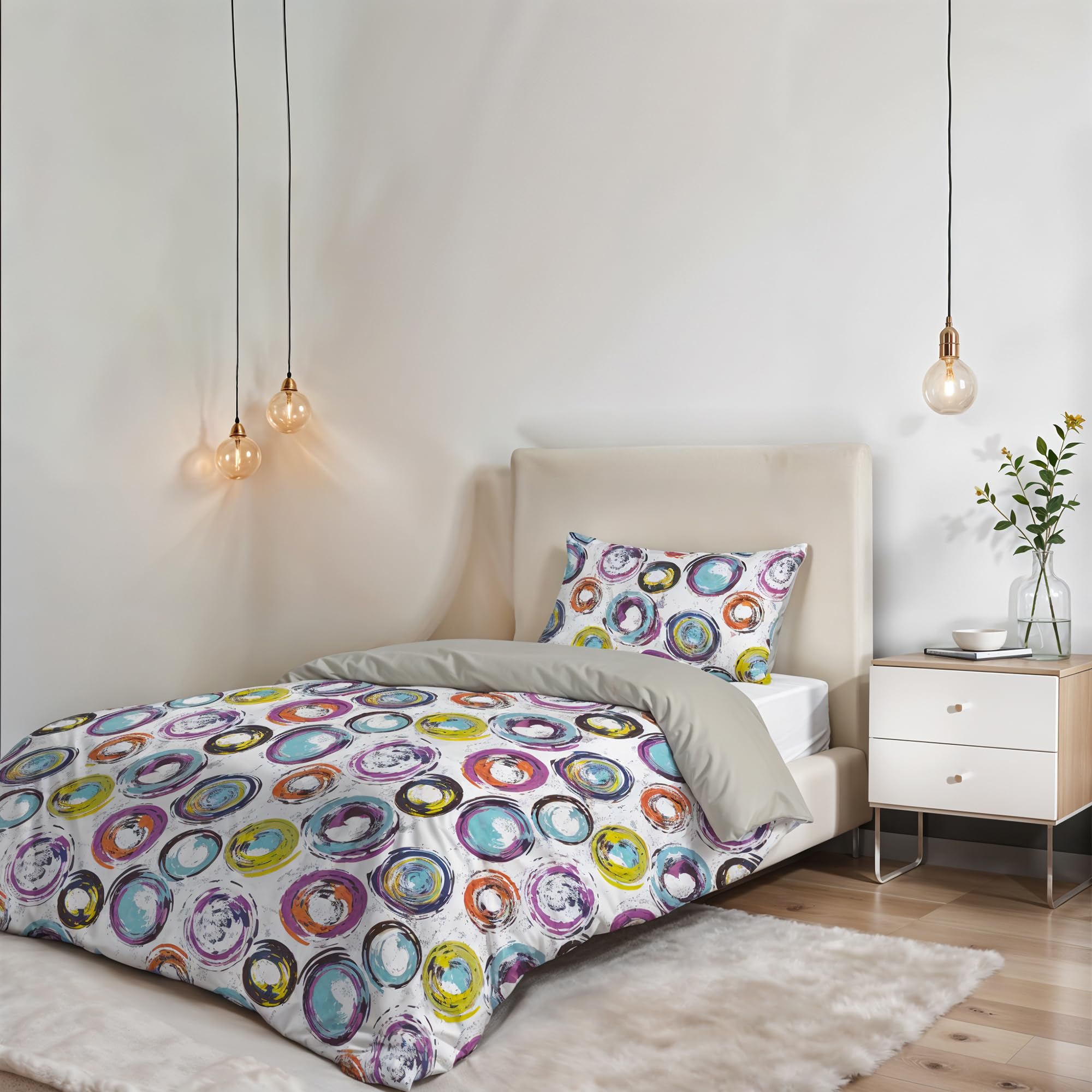 Italian Bed Linen Fantasy Duvet Cover (Made in Italy), cerchi astratti, Small Double