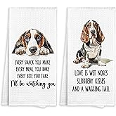 Fewgb Basset Hound Kitchen Towel Gifts for Dog Lovers Decorative Set of 2, Bassett Hound Dish Towels Dishcloths Tea Towels, Basset Waffle Weave Microfiber Hand Towel for Kitchen Bathroom Decor 16x24