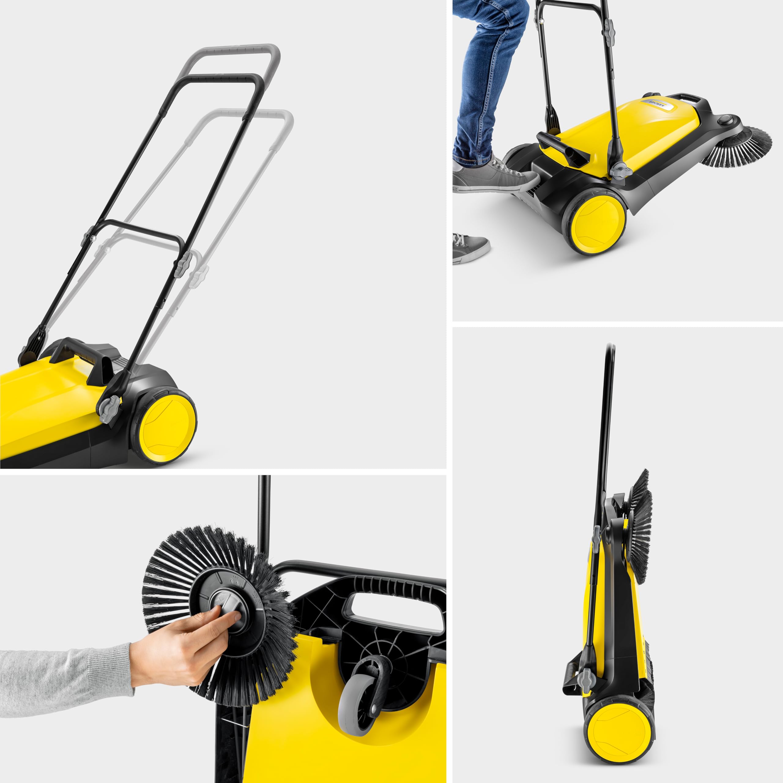 Kärcher Walk Behind Outdoor Push Sweeper S 4 Twin for Workshops, Warehouses or Garages - 5X Faster Than a Push Broom, 5.25 Gallon Capacity, 26.8
