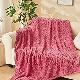 NEWCOSPLAY Super Soft Throw Blanket Coral Pink Love Premium Silky Flannel Fleece 3D Heart Checkered Lightweight Bed Blanket All Season Use (Coral Pink Love, Throw(50"x70"))