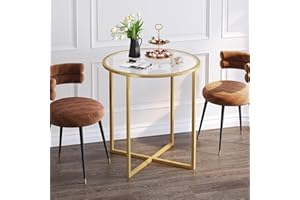 SAYGOER Small Round Dining Table for 2,Glass Circle Kitchen Dinner Table,26.7'' Multifuntional Modern Desk for Dining Room,Office,Kitchen,Apartment,Easy Assembly,Gold