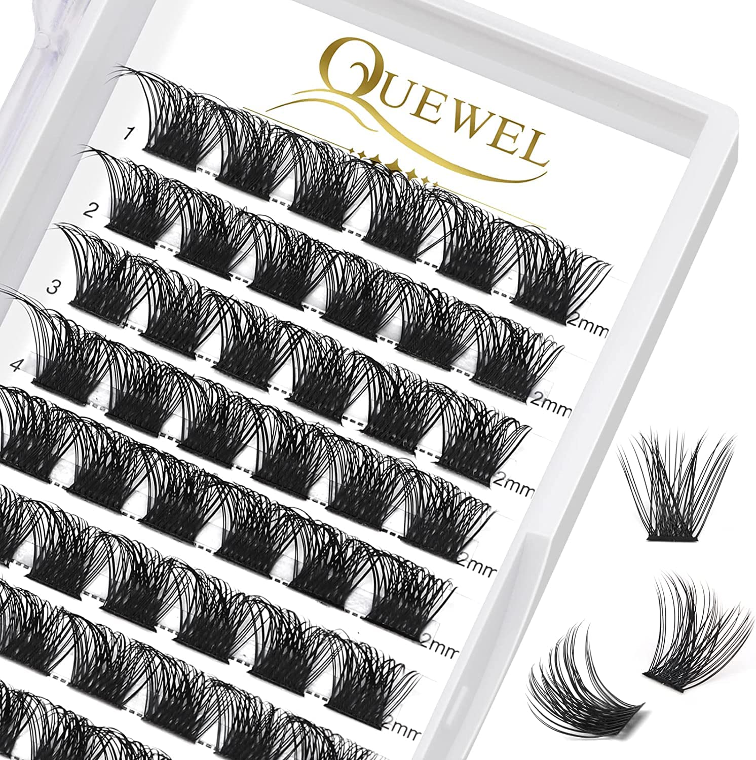 Cluster Lashes 72 Pcs QUEWEL Individual Lashes Wide Stem C/D Curl 8-16mm Length DIY Eyelash Extension False Lashes Individual Natural&Mega Styles Soft for Personal Makeup Use at Home (Mega-D-12) — image 1