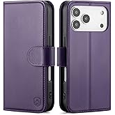 BoxCastle Compatible with iPhone 17 Pro Max Genuine Leather Case Wallet with Card Holder,Women Men Real Leather Flip Folio RFID Blocking Credit Card Slots Stand Phone Cover,for Apple 17 ProMax,Purple