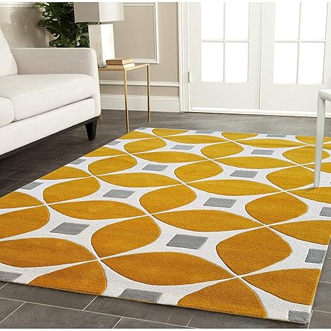 Liza Rugs Hand Tufted Modern Latest Tiles Design Home Carpet Gold Colour 12x15 Feet