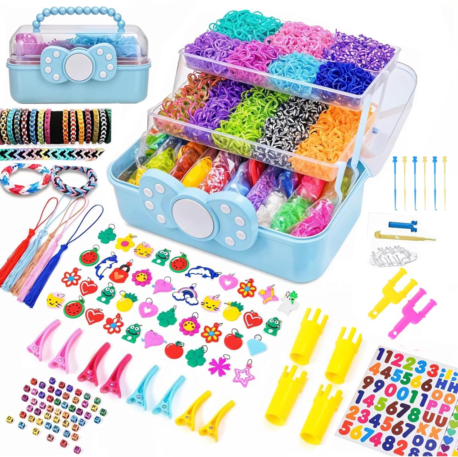 DasKid 17000+ Loom Bands Kit - 40 Vibrant Colors Loom Bands โ Rubber Bands Bracelet Making Kit with A,B,C Beads, S Hooks and Tools with Storage Box - DIY Arts & Crafts Easter Gift for Girls & Boys