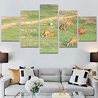 SIGNWIN 5 Panel Canvas Wall Art Modern Art Animals Dramatic Giraffe Lion Multicolor Photography Southwest for Home Decorations Ready to Hang - 60