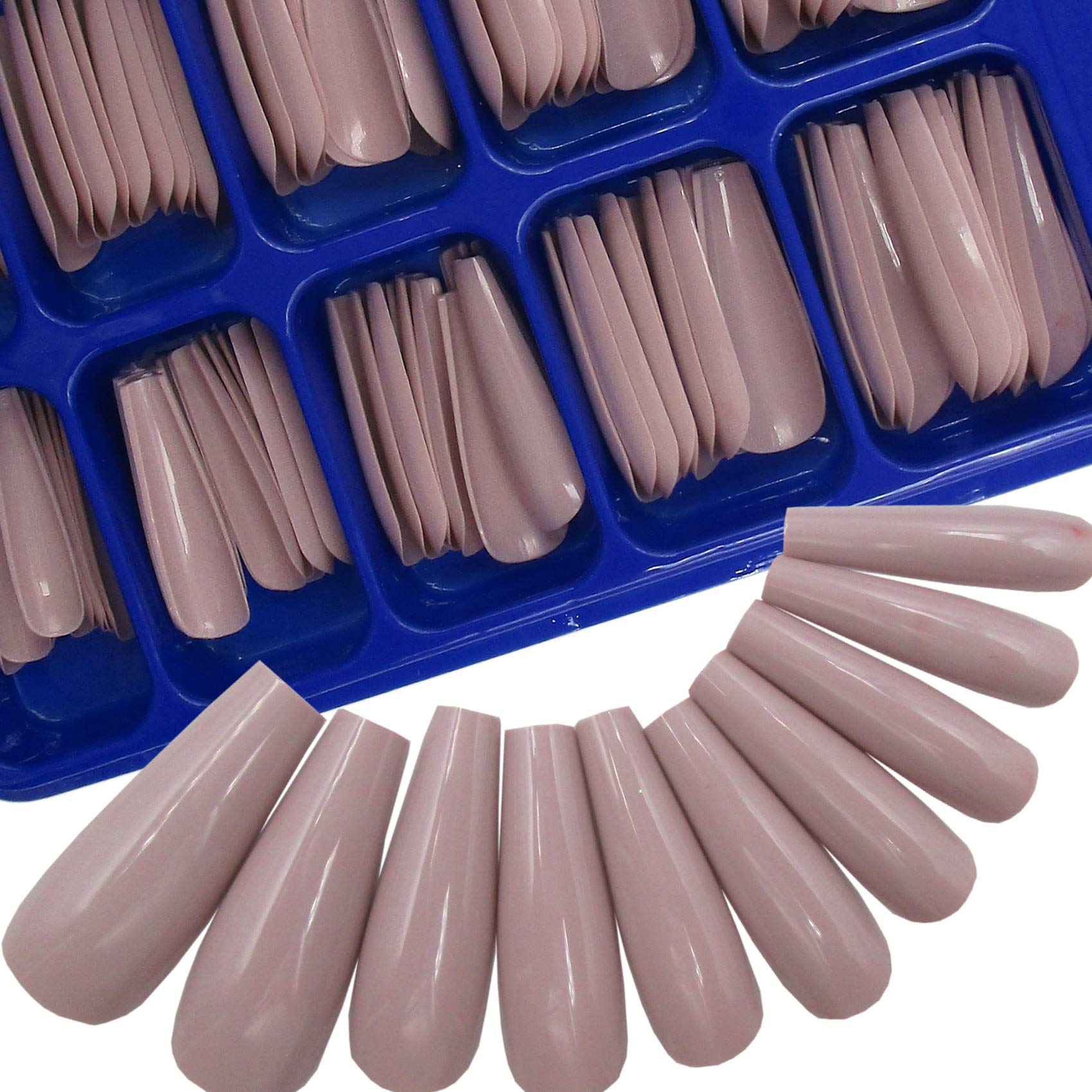 100pc Long Colored Coffin Press on Nail Artificial Coffin False Nails Ballerina Shaped Acrylic Nail Tips Manicure Fingernails Decr 10 Size for Women/Teens/Girls (Khaki) - Image 6