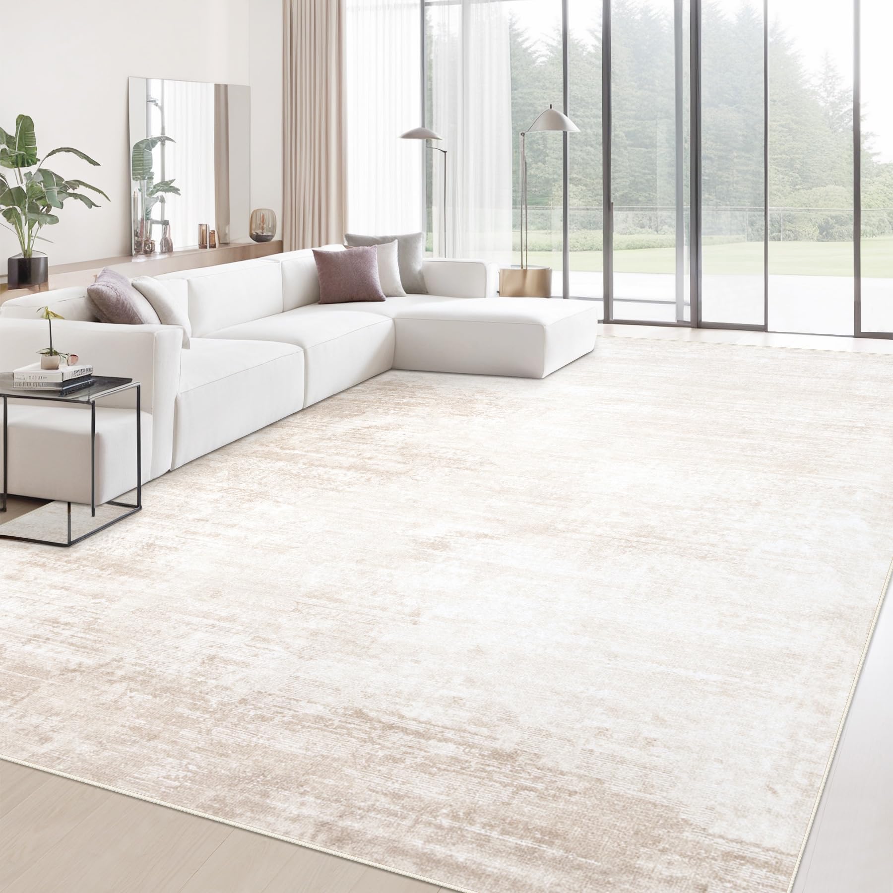 Photo 1 of Area Rugs 9x12 Living Room: Washable Rug Modern Abstract Large Rugs Soft Non Slip Neutral Rug Stain Resistant Indoor Carpet for Bedroom Kitchen Dining Room Table Nursery Home Office Rugs(Beige,9'x12')