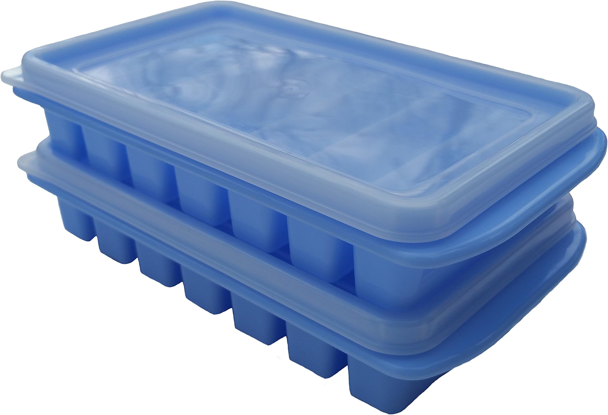Polar Vortex Mini Ice Cube Trays + Lids - Water Bottles, Dorm Fridge, RVs - No Spill Cover - Stackable (Blue)