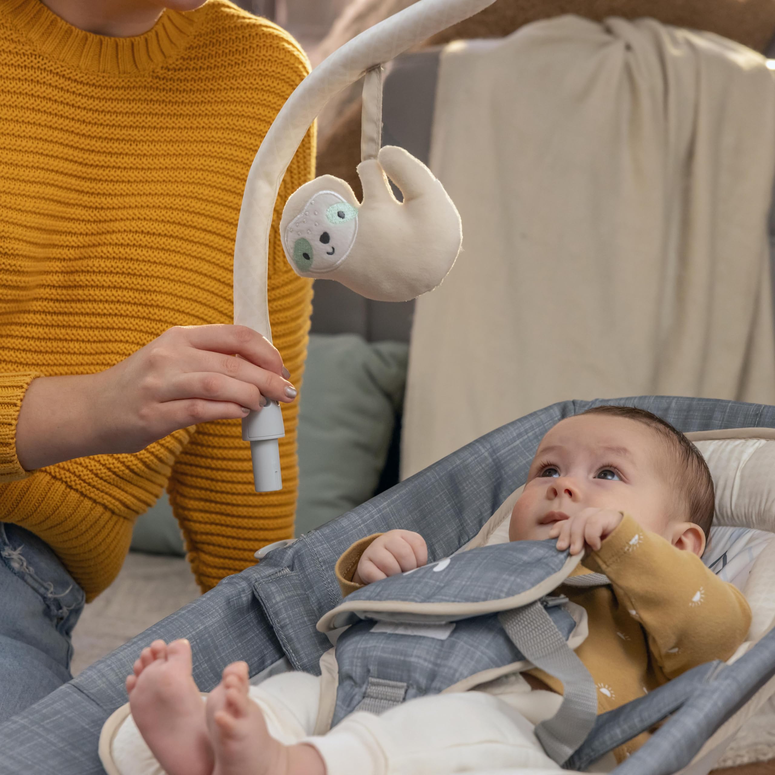 Ingenuity Gas Relief and Anti-Colic Baby Bouncer Seat and Rocker, Gentle Belly Message to Relax and Soothe Bellies, Instant Tummy Soother, 20 Songs and Melodies – Parker