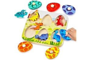 CHESLICR Stocking Stuffer Dinosaur Wooden Puzzles for Toddler Baby 1 2 Year Old, Montessori Toy for Boy 1-3 Color Matching Egg Peg Puzzle for Toddlers Toys Age 2-4 Learning Activities Fine Motor Birthday Gifts
