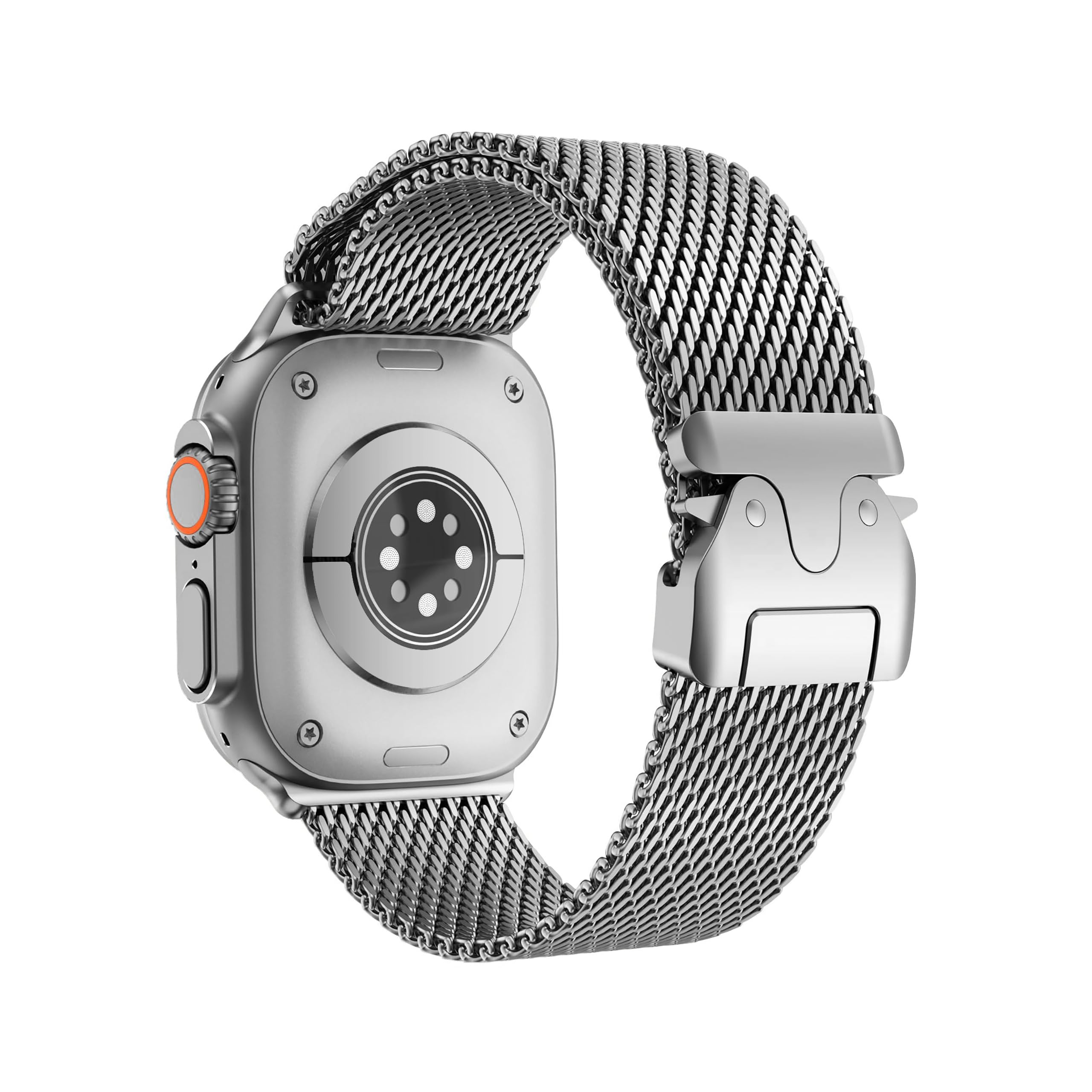 ELETTRONEO BM2 Straps for Apple Watch Band Milanese Ultra 3 2 49mm, Series1 1 10 46mm, 9 8 7 45mm 41mm, SE 6 5 4 44mm 40mm, 3 2 1 42mm 38mm Men Women Strap iWatch, Titanium Silver