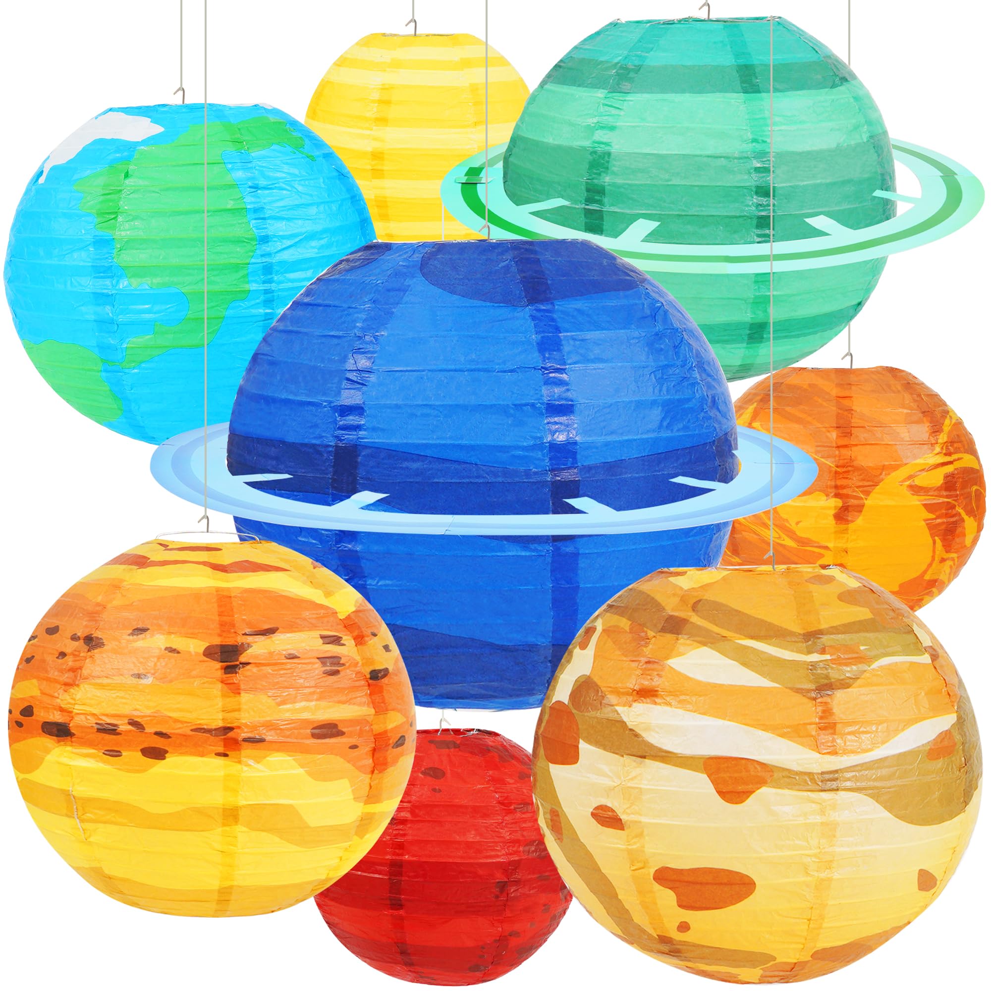 Photo 1 of Space Planet Paper Lanterns 8PCS Solar System Hanging Decor Out of This World Outer Space Party Decorations for Kids Astronaut Theme Party Supplies Galaxy Earth Home Birthday Decorations