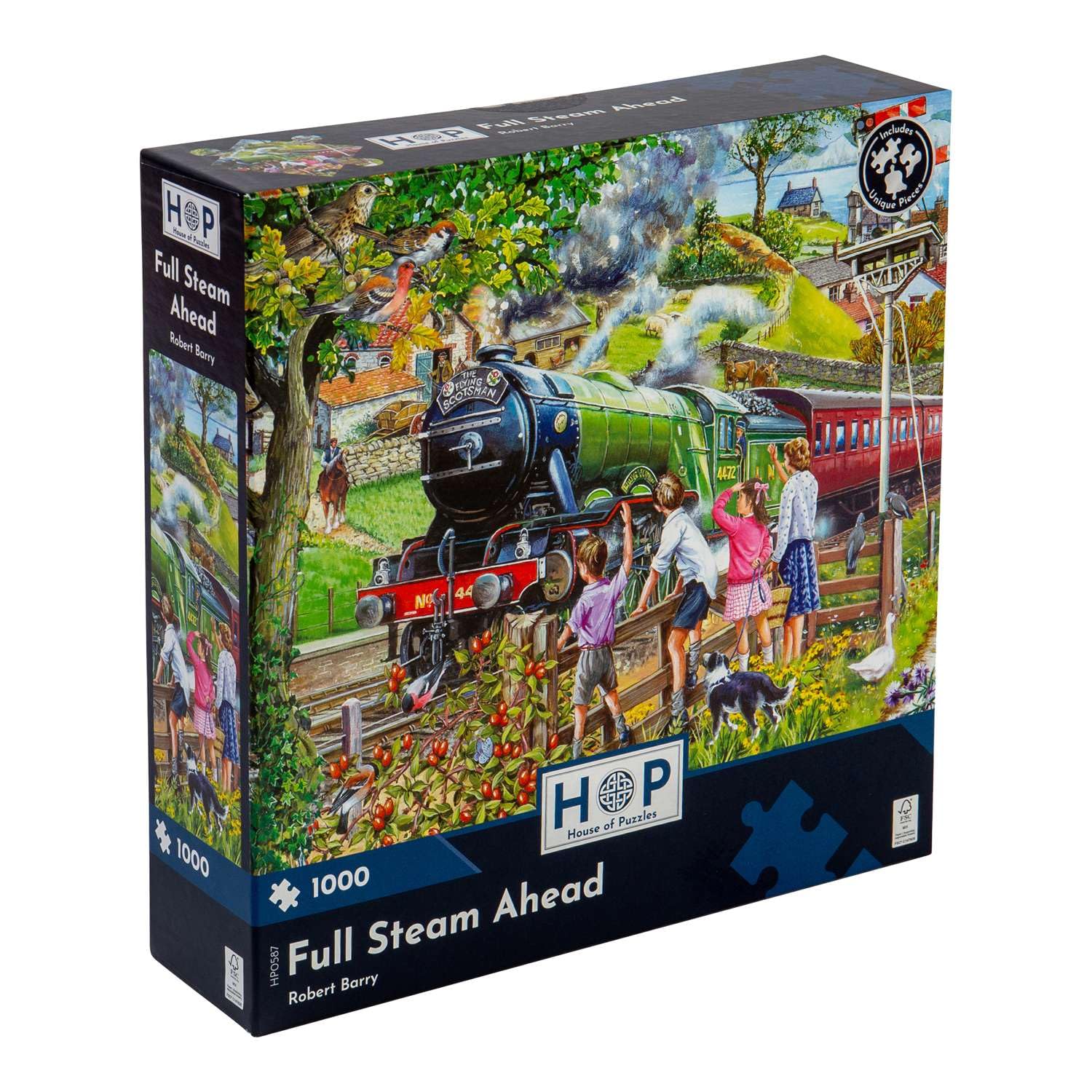 The House of Puzzles - Full Steam Ahead Jigsaw - 1000 Piece Jigsaws For Adults, Artist Illustrated, Scenic Landscape, Deluxe Puzzle Gifts