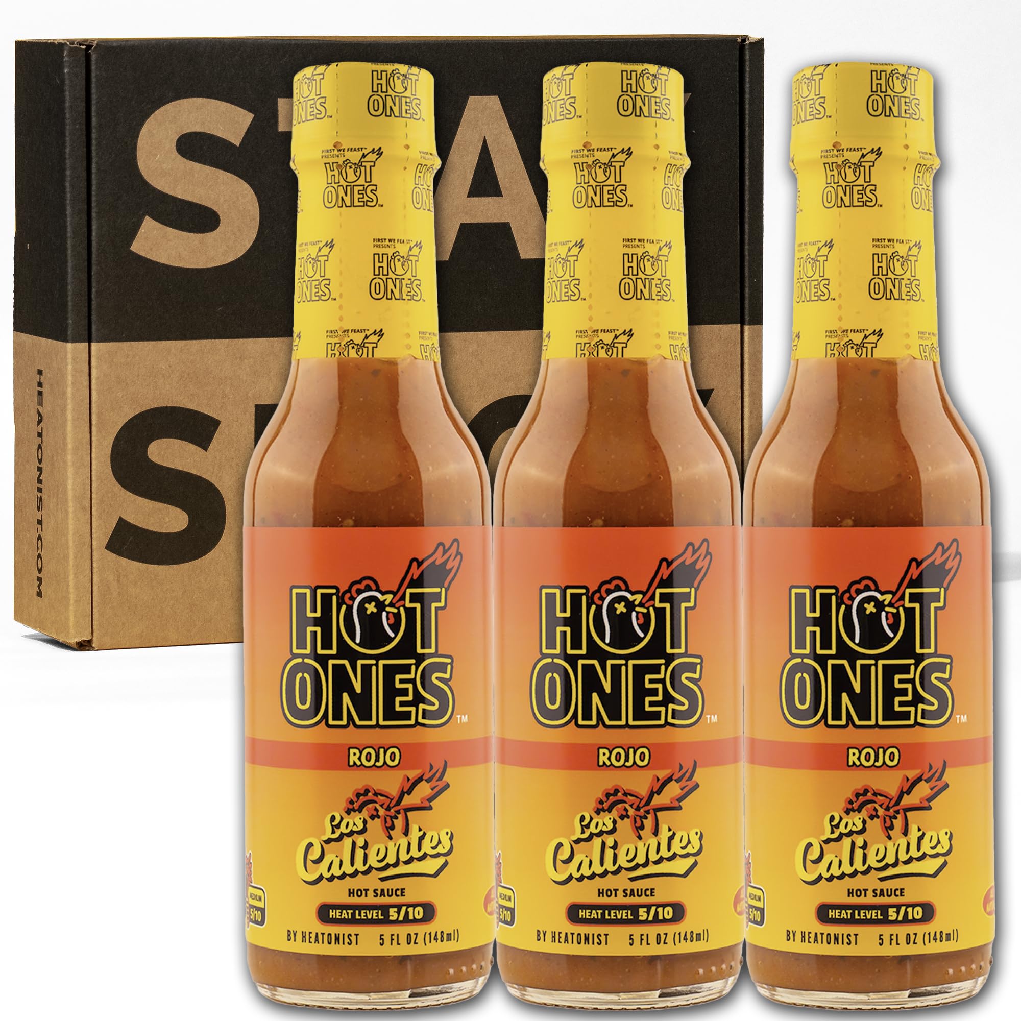 Hot Ones Los Calientes Rojo Hot Sauce Made With Natural Ingredients & Spicy Flavors From Smoked Red Jalapeno, Habenaro & Apricot, 5 fl oz Bottle (3-Pack) Image