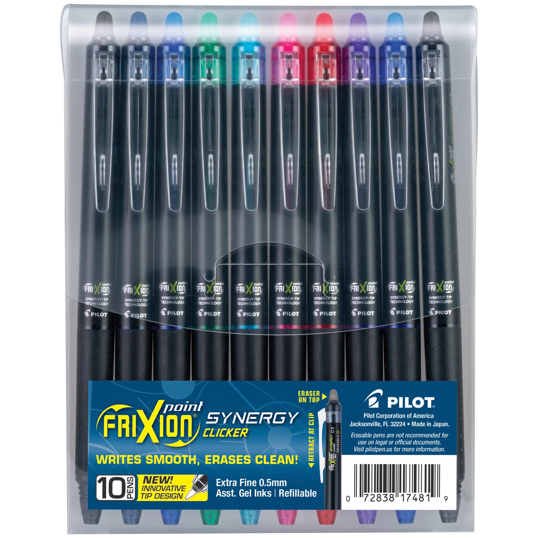 Photo 1 of ***9 only*** Pilot FriXion Synergy Clicker Erasable, Refillable, Retractable Gel Ink Pens, Extra Fine Point 0.5 mm, Pack of 10, Assorted Colors, FriXion Erasable Pens 0.5 - Ideal for School & Office Writing