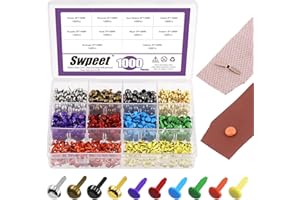 Swpeet Assortiment de 1 000 pièces, 10 couleurs et 2 types, 8 x 14 mm/15 mm, tête ronde et champignon, attaches en papier, at