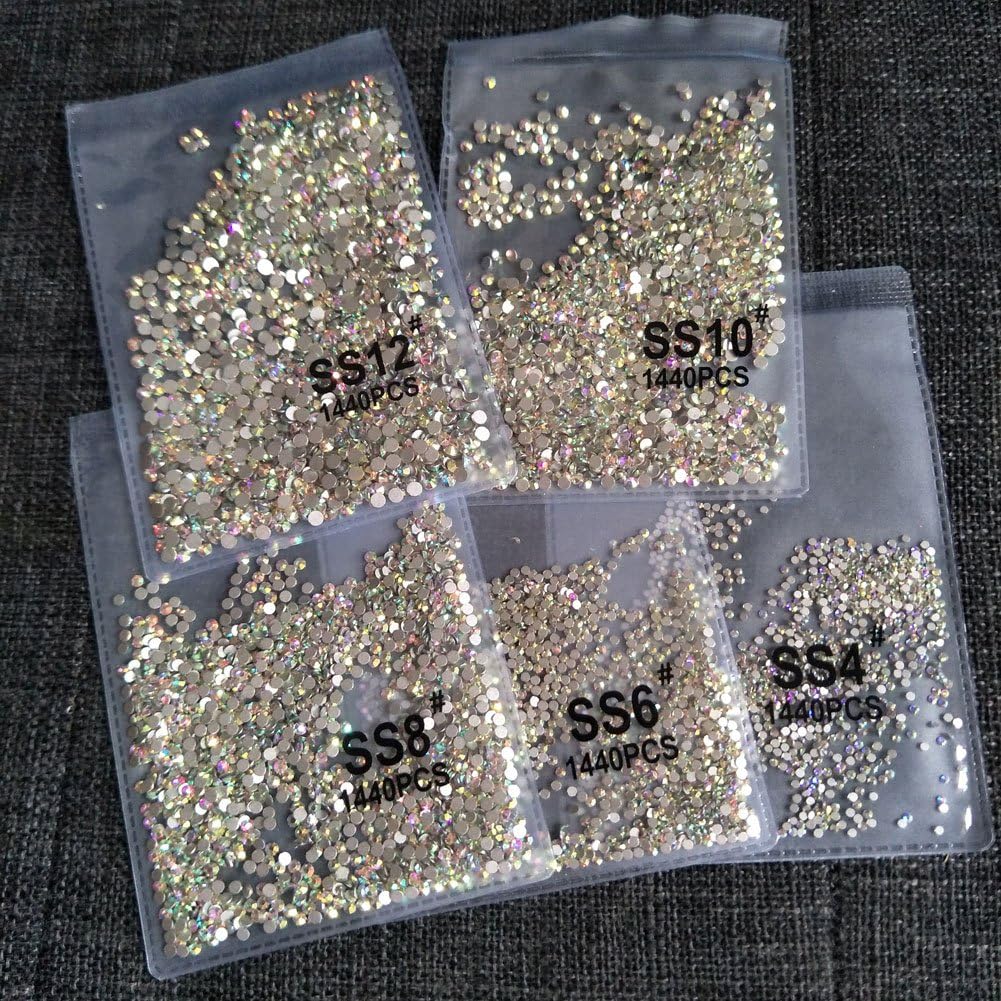 Super Deal 7200pcs AAAAA Nail Crystals Glass Rhinestones for Nails Art Decorations Gems Accessories Half-Beads 3D Flatback Strass AB Stones SS4 SS6 SS8 SS10 SS12 Each 1440pcs