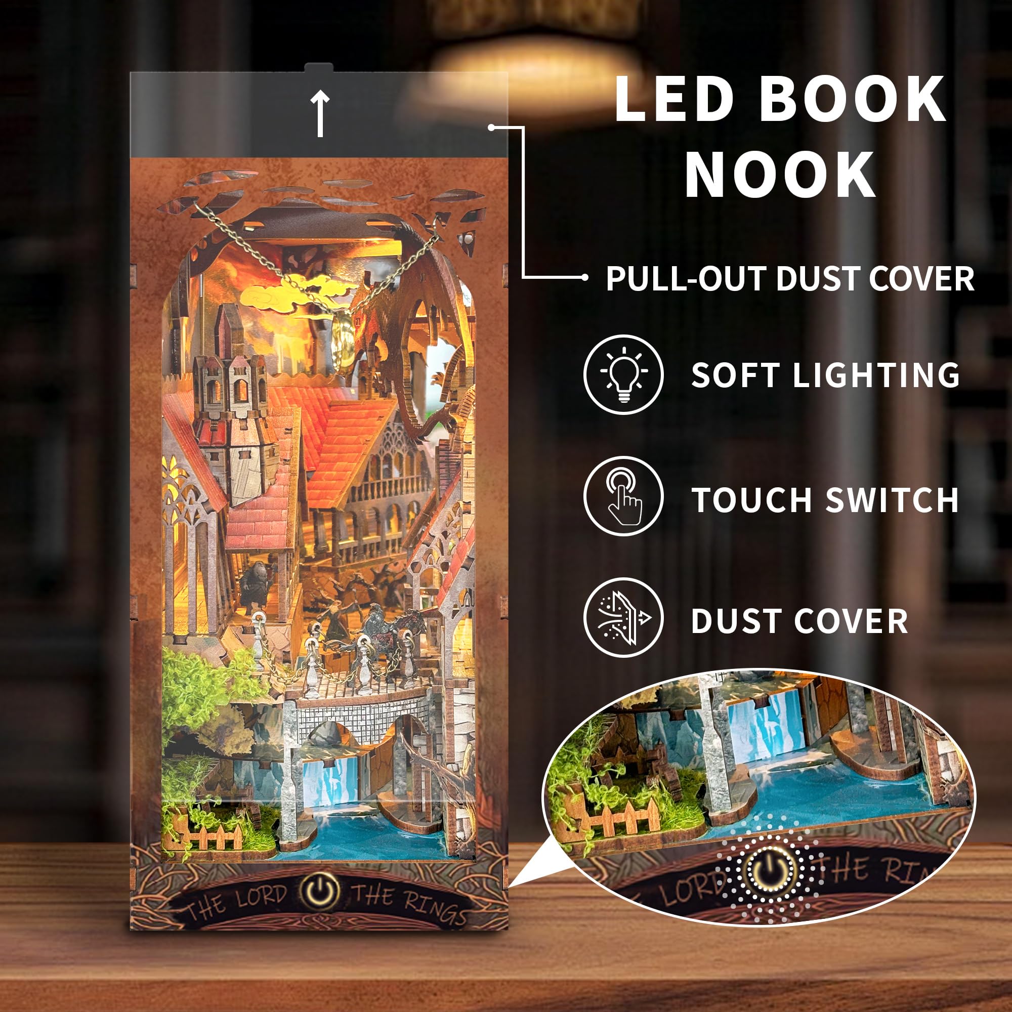 Strucwood Book Nook Kit with LED Light - 3D Wooden Puzzles Book Nook for Book Shelf Decor - DIY Dollhouse Kit - Book Nook Decor with Dust Cover - Magic Book Nook - (SQ-05)
