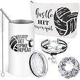 Sieral 4 Pieces Volleyball Gifts for Girls 14oz Water Bottle Makeup Bag Hair Scrunchies Bracelet Stuff Cute Accessories Volleyball Party Favors for Teen Gift Coach Lovers Fan Players Team Gift (Black)