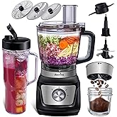 Food Processor Blender Combo,3-1 Countertop Blender with 8-cup Processor Bowl,Grinder,24oz To-Go Lid Cup,1000W Blenders for Kitchen with Smoothies&Shakes, Electric Cheese Grater/Shredding,Dough