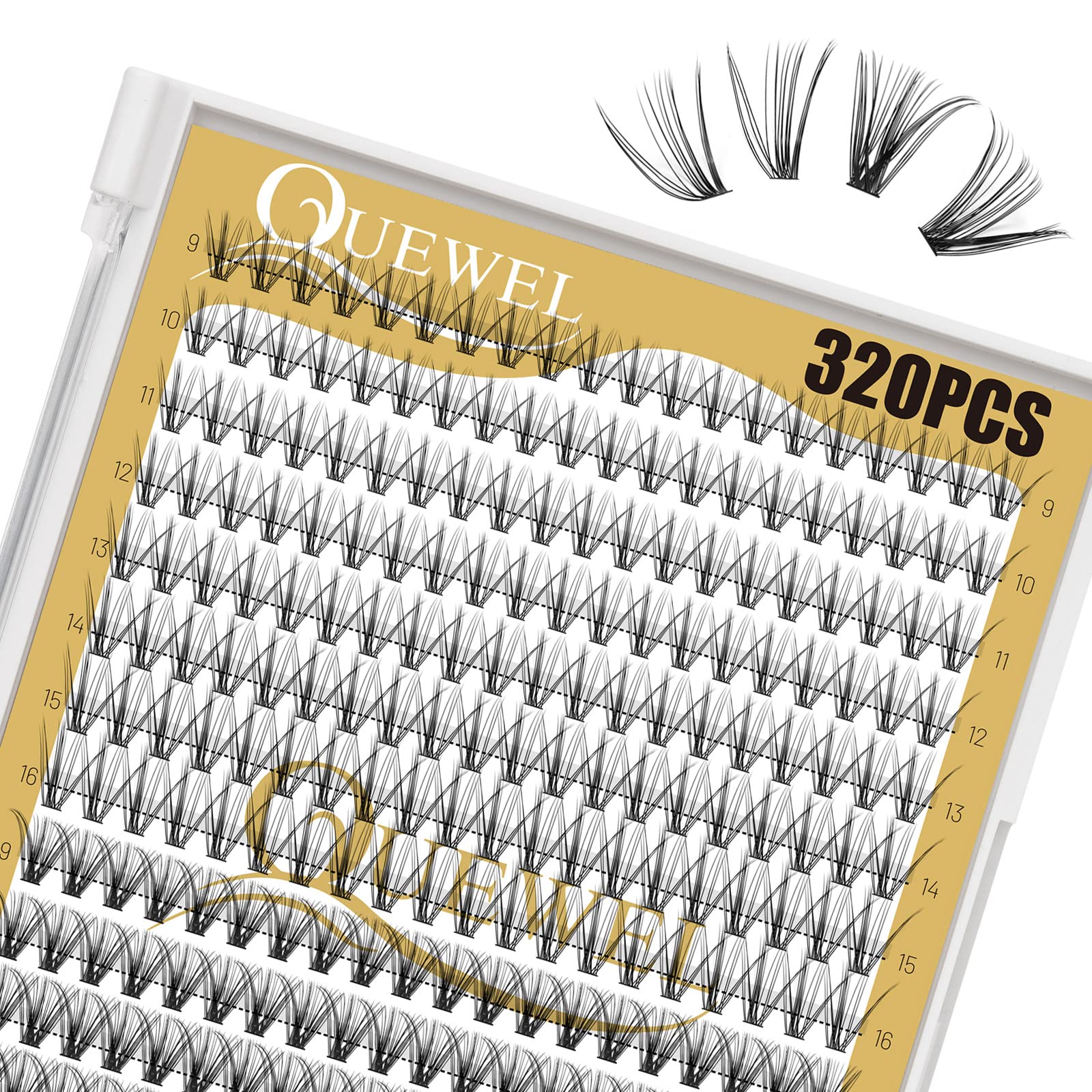 320Pcs Individual Lashes QUEWEL Cluster Lashes 20D+30D D Curl MIX9-16mm Individual Lash Extension Lash Clusters DIY Eyelash Extensions For Home Use (20D+30D 0.07D MIX9-16mm)