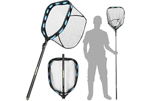 PLUSINNO Floating Fishing Net with Telescoping Handle, Carbon Fiber Ultralight Long Fish Net, Collapsible Landing Net 6.56/7.86Ft, Fishing Gear Kayak Accessories for Bass Trout Salmon