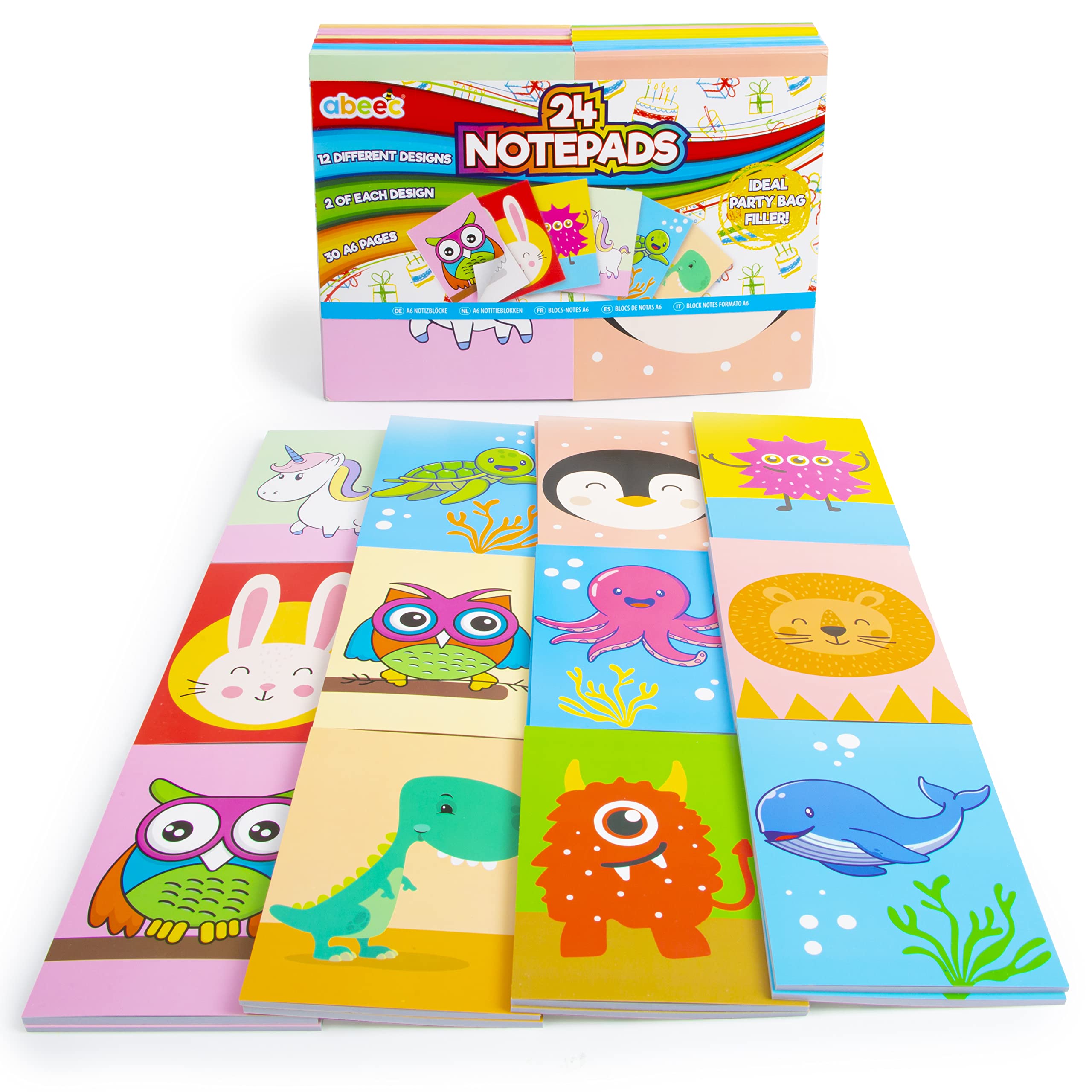 abeec 24 A6 Mini Notebooks Multipack – Colourful Pocket Writing Pads for Kids – Party Bag Fillers, Classroom Rewards & Travel Activity Notes