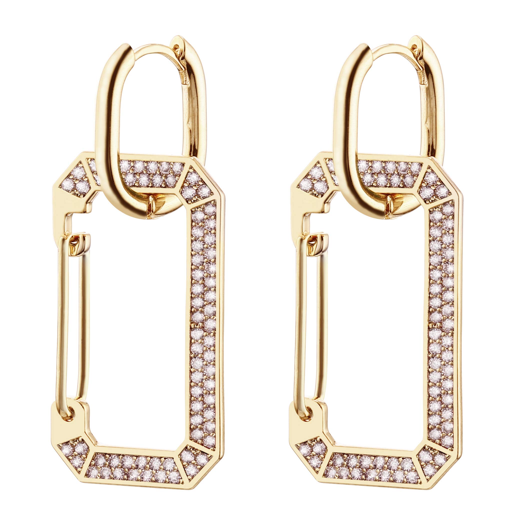 PengJin Gold Square Earring for Women, Cubic Zircon Drop Earring for Women