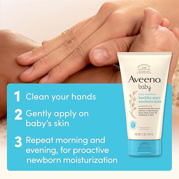 AVEENO BABY HEALTHY START NOURISHING NEWBORN BALM, HYPOALLERGENIC BABY SKIN BALM WITH PREBIOTIC OAT LEAVES A NOURISHING LAYER TO CARE FOR NEWBORN SKIN, FRAGRANCE-FREE, 5 OZ