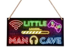 OXRUN Little Man Cave, Neon Gaming Wooden Door Sign for Little Gamer Boy Room Decor, Bedroom Nursery Playroom Hanging Decorations (5"x10") - A04
