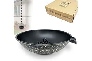 U-NITT 12" Spill Bowl Catch Basin for Rain Chain Anchoring & Stake | Rainwater Collection for Roof Gutter Downspout | Good For Water Fountain & Birdbath | Black | Works with Rainchain | Handles Heavy Rain