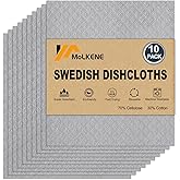 MoLKENE Swedish Dishcloths for Kitchen | 10 Pack Absorbent Cellulose Sponge Cloths Washable | Non-Scratch Reusable Paper Towels Quick Drying Cleaning Rag - Grey