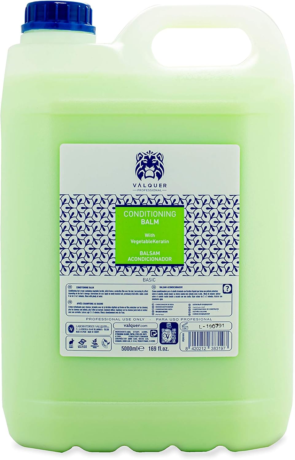 Valquer Profesional Vitalising Hair Conditioner with Natural Keratin, Balm Conditioner, Vegan Silk Effect, 5000 ml