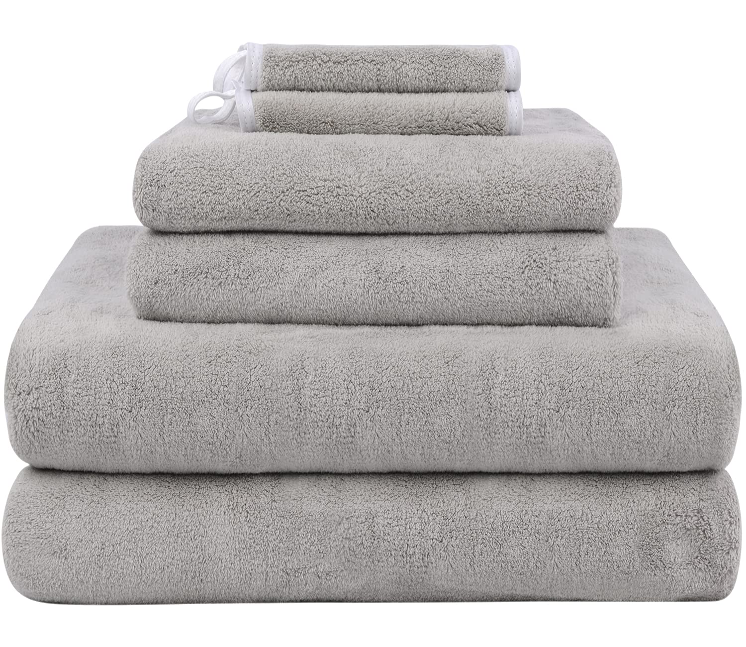 KinHwa Bath Towel Set Soft and Plush 100% Microfibre Bathroom Towels Ultra Absorbent Towels for Bath Shower Spa (2 Bath Towels 2 Hand Towels 2 Face Cloths) Pack of 6 Light-grey — image 1